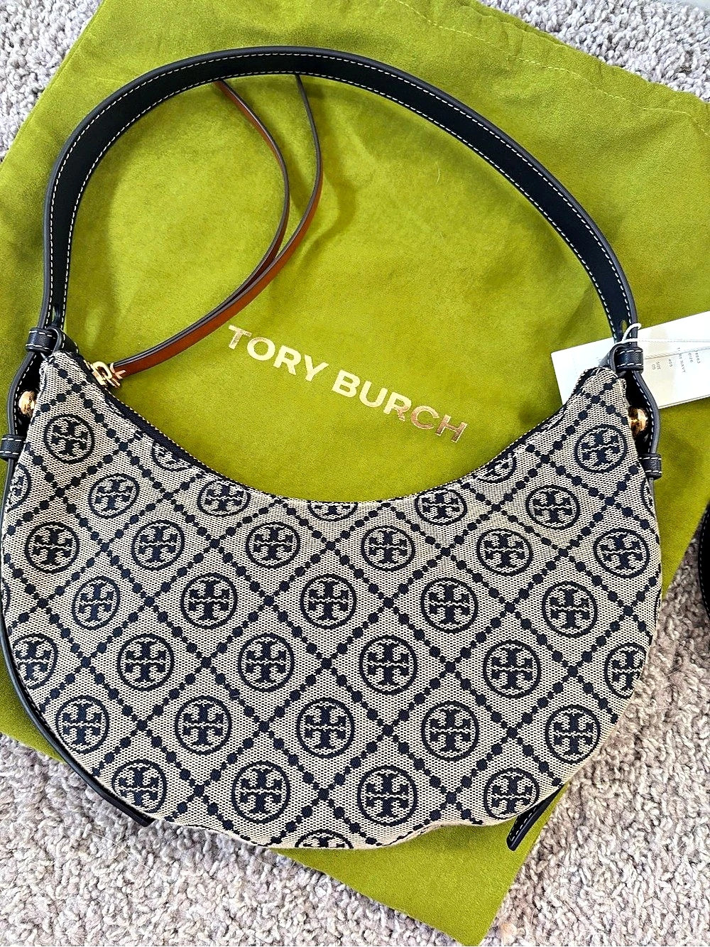 Tory Burch Romy T Monogram Half Moon Bag